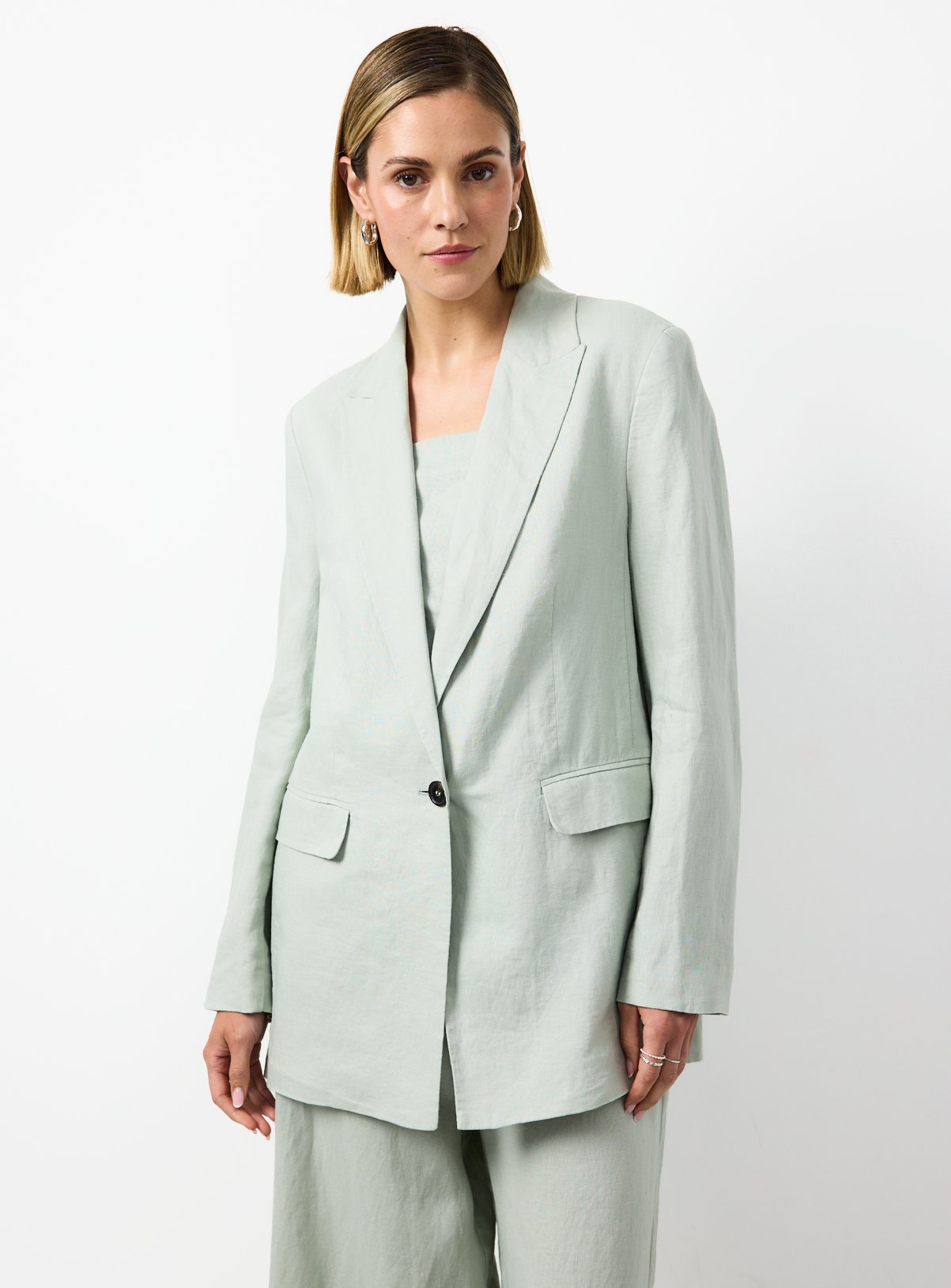 Pale Green Linen Longline Blazer 16 - Image 1 thumbnail